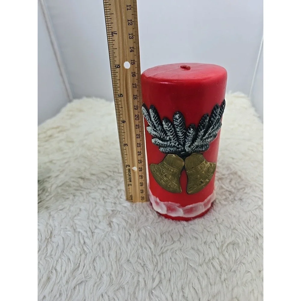 Vintage Christmas Pillar Candle Bells &‎ Holly Decor Retro MCM Unburned in Box